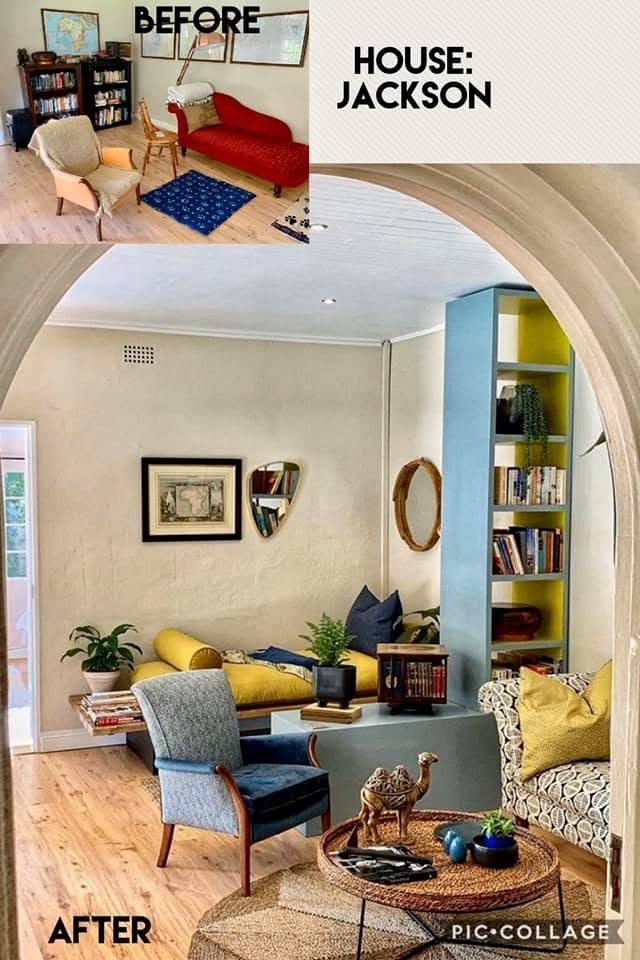 A lounge before and after styling