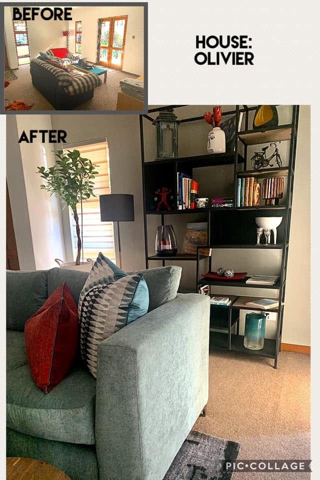 A living room before and after styling
