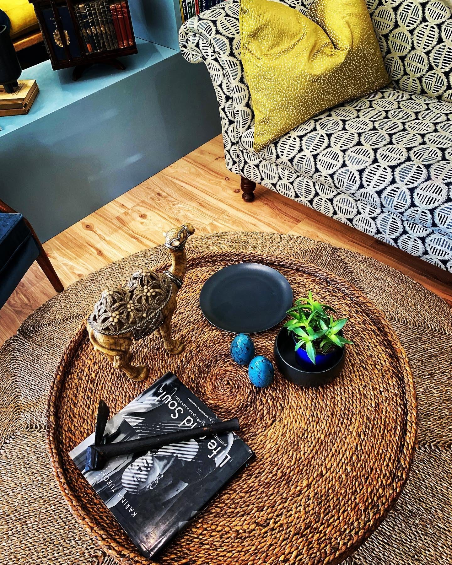 Rattan table with styled objects